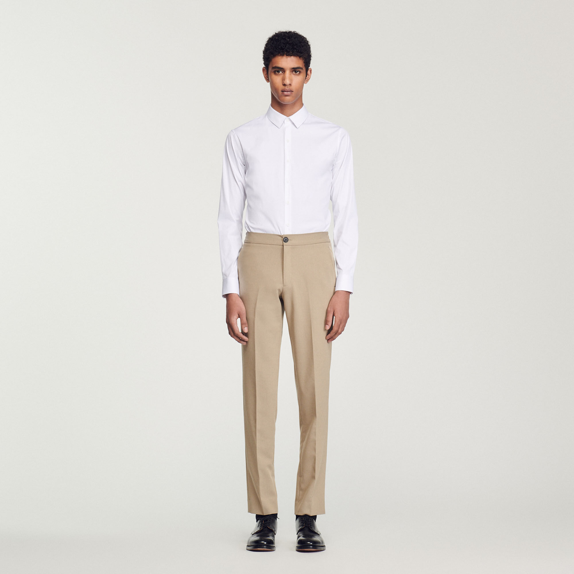 Pearl White Chinese Collar Shirt with Beige Contrast Detailing on Plac –  archerslounge